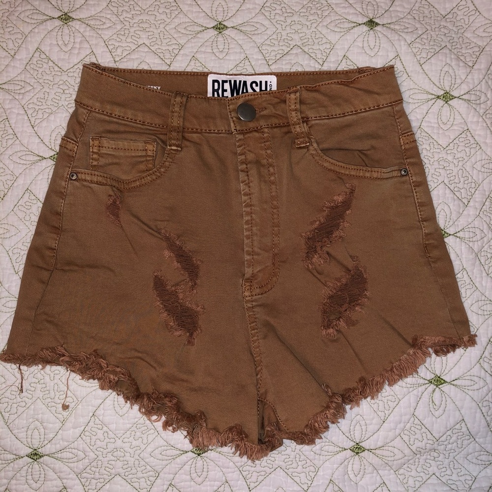 REWASH SIZE 2 HIGH WAISTED RIPPED BROWN SHORTS